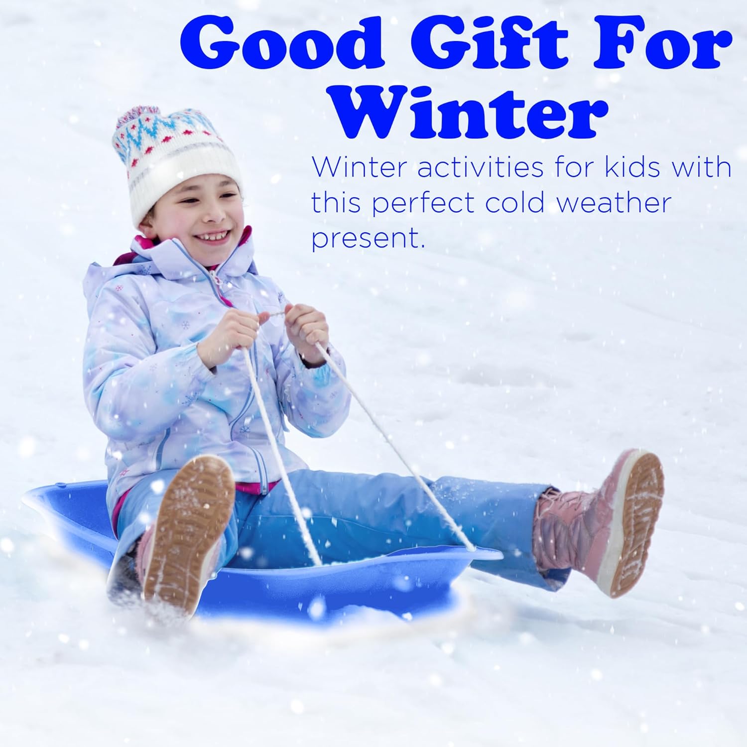 Blue 3 Pack Plastic Toboggan Snow Sled with Handles and Pull Rope F2508
