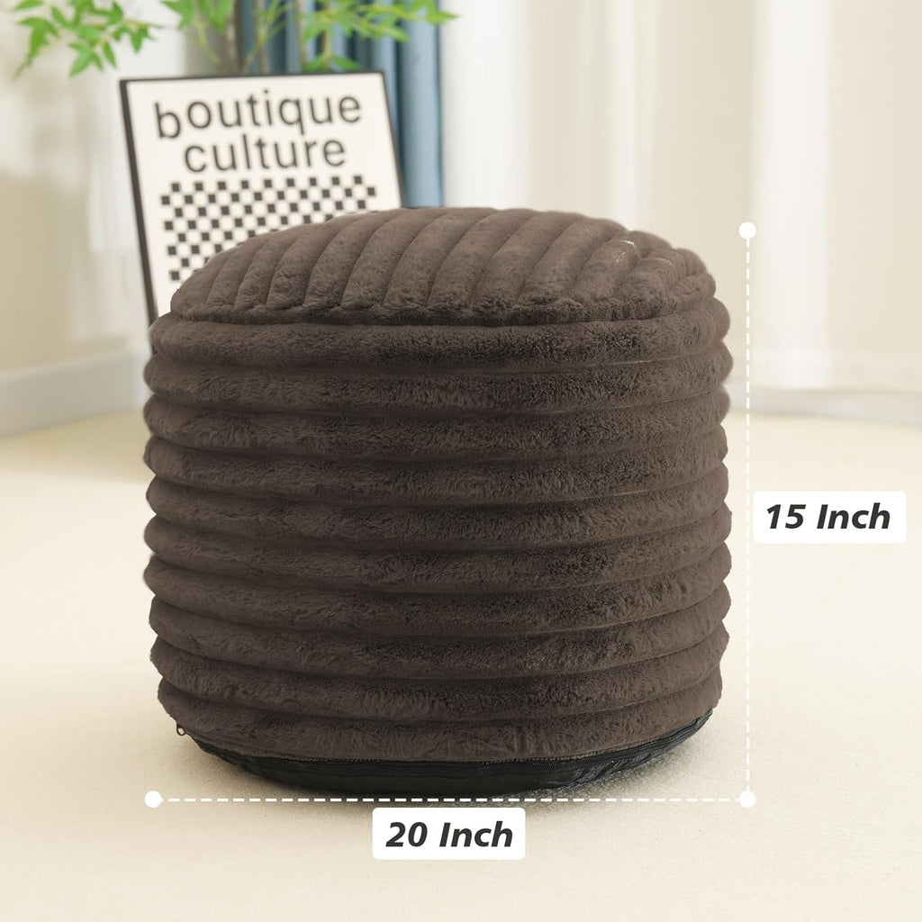 Brown Faux Fur Pouf Ottoman 20 x 15 Inch D992