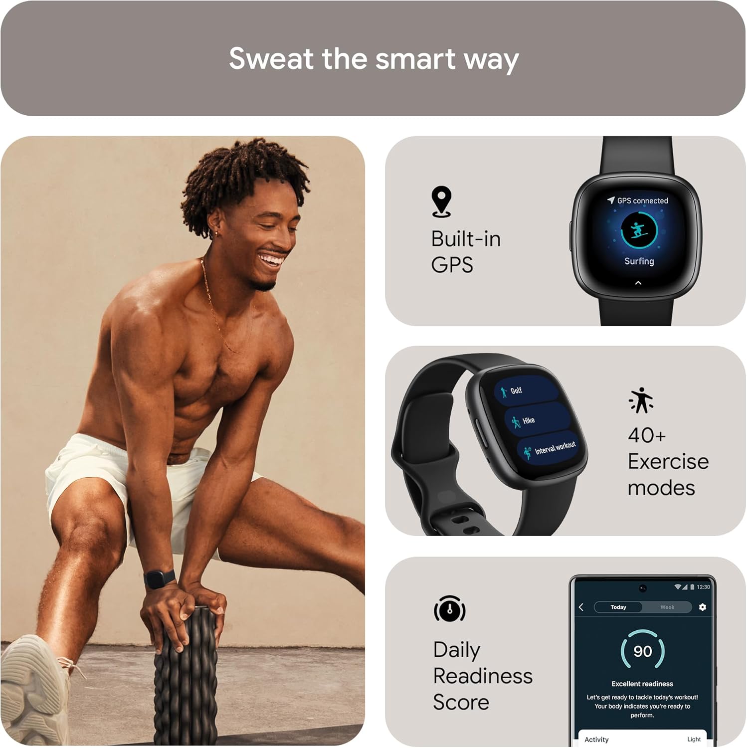 Waterfall Blue/Platinum Fitness Smartwatch with GPS, Heart Rate, One Size P301845