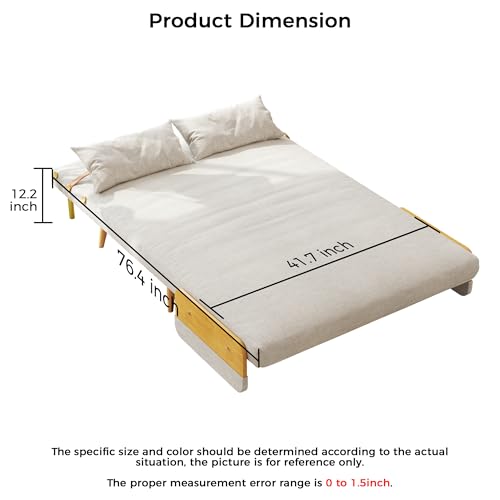Linen Convertible Chair Bed Sleeper with Wooden Arms Y254714