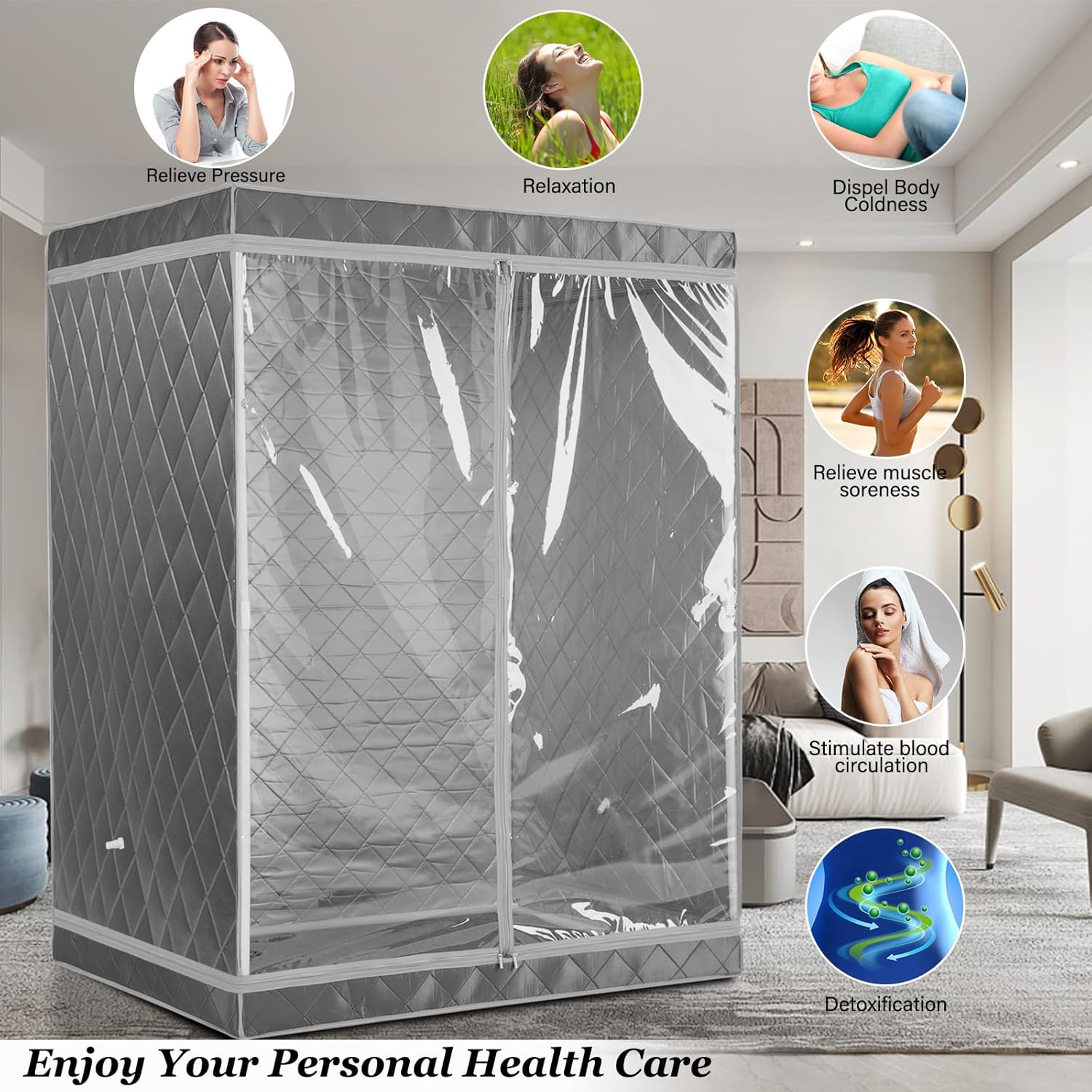 Full Size 2 Person Portable Steam Sauna Tent (Grey) N1789