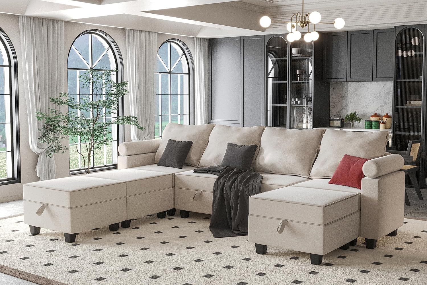 Beige Modular Sectional Sofa with Storage Seat Y63932