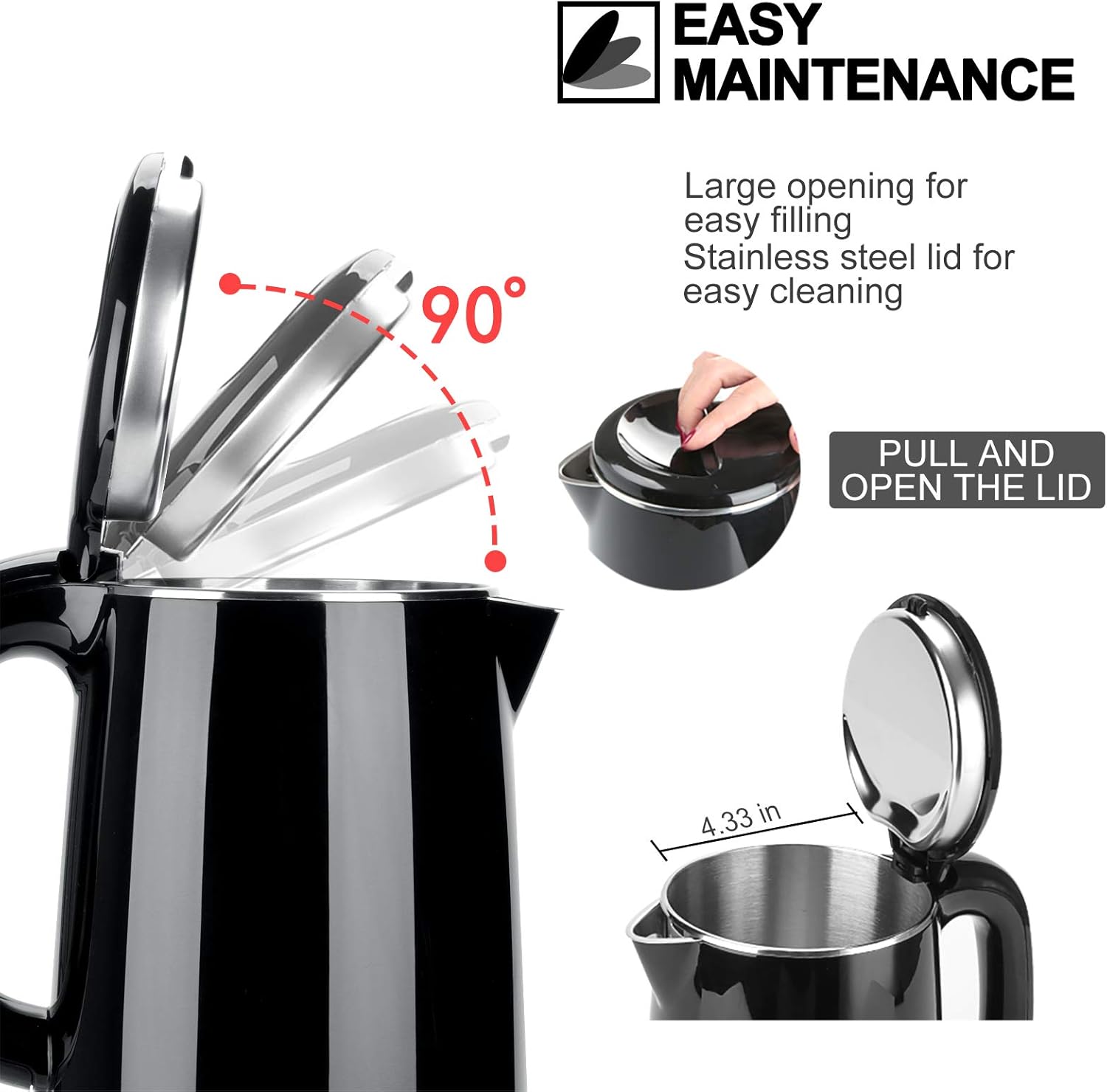 Stainless Steel Double Wall Electric Kettle, 1.0L (Black) Z9432