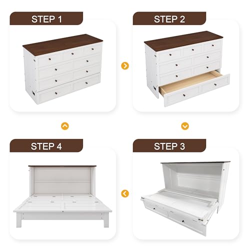 White Walnut Queen Solid Wood Murphy Bed Chest G648