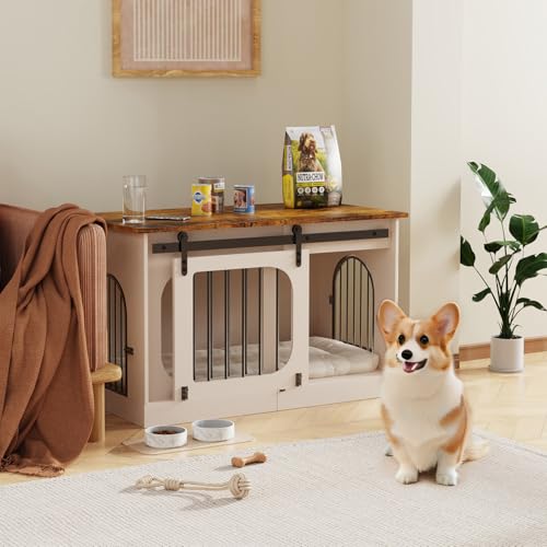 White Wooden Dog Kennel with Cushion C9025