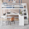 White Wood Full Size Loft Bed with Desk and Storage Staircase L769628