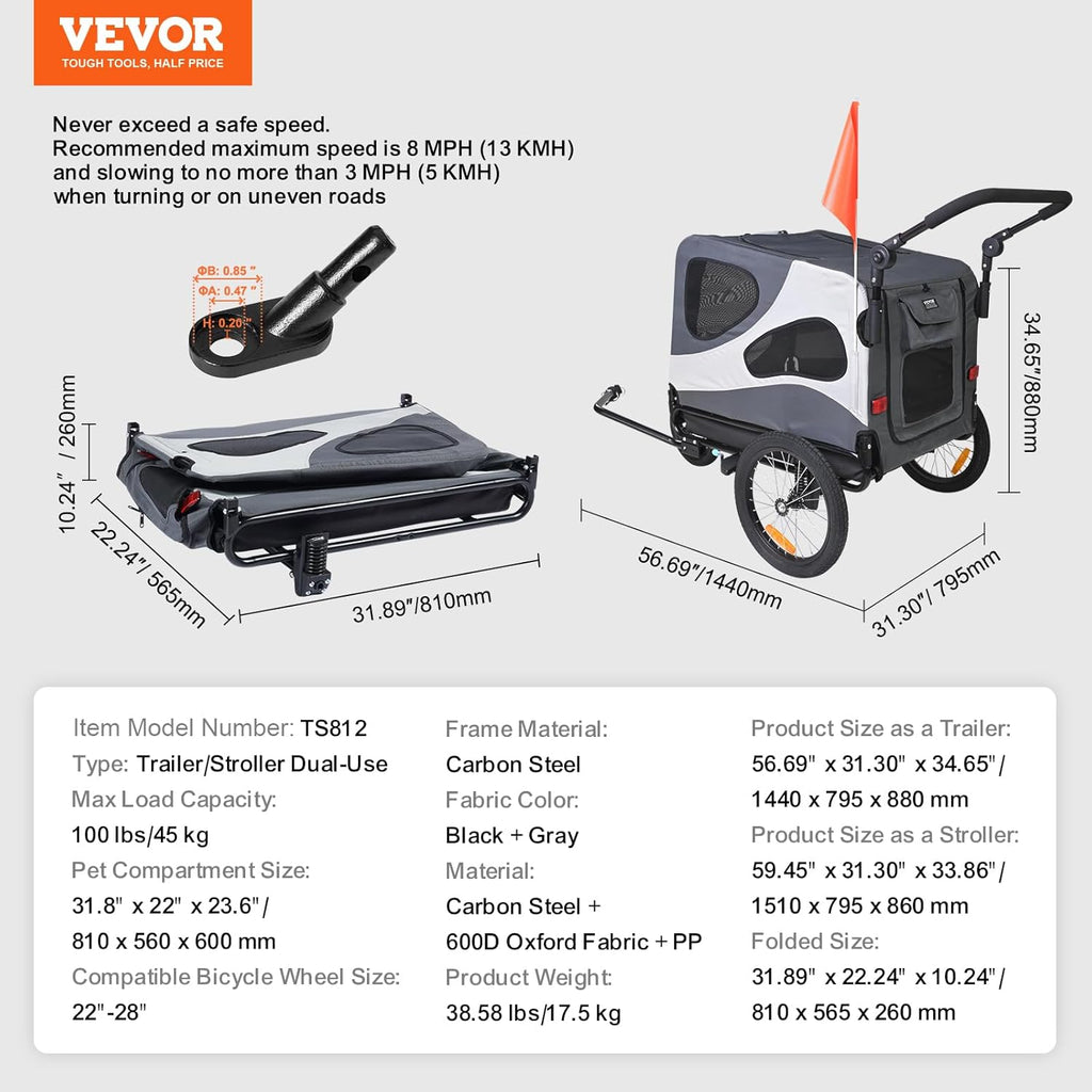 Black/Gray Dog Bike Trailer with Quick Release Wheels X348