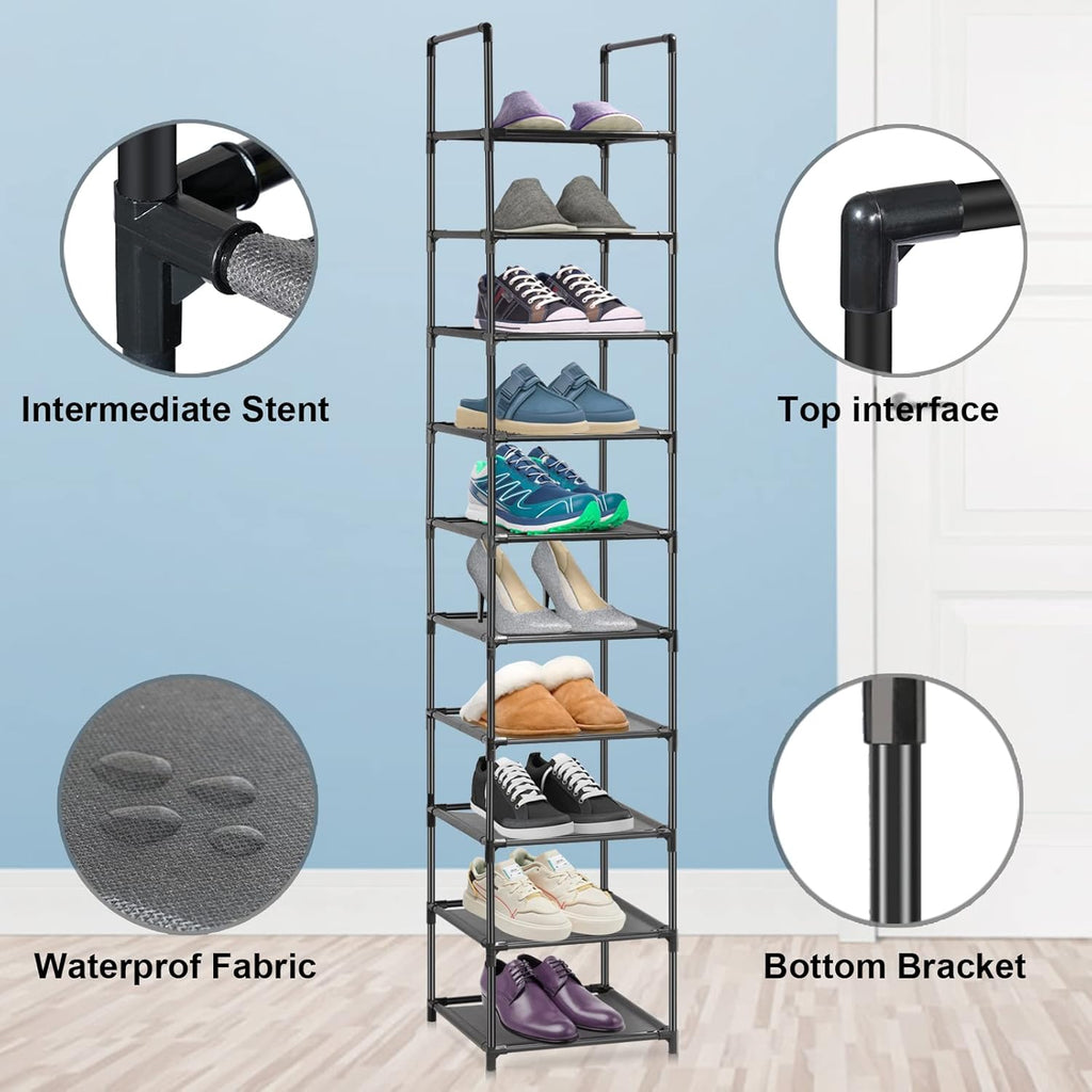 10 Tiers Narrow Tall Shoe Rack Black Y272465