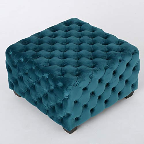 Dark Teal Velvet Ottoman F3299