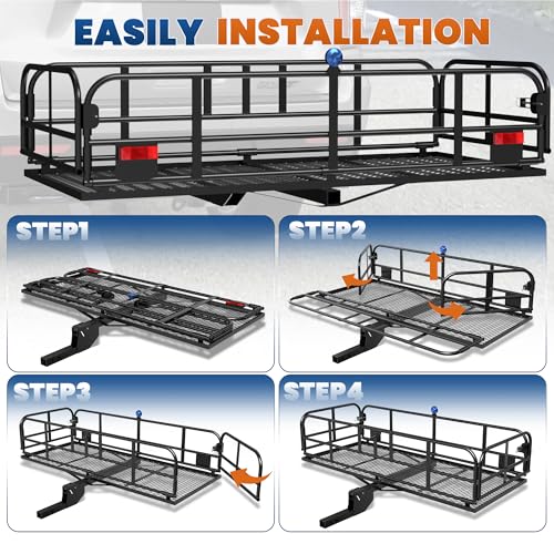 500 Lbs Folding Hitch Mount Cargo Carrier, 2" Hitch Receiver, 60" x 24" x 14" Size M419