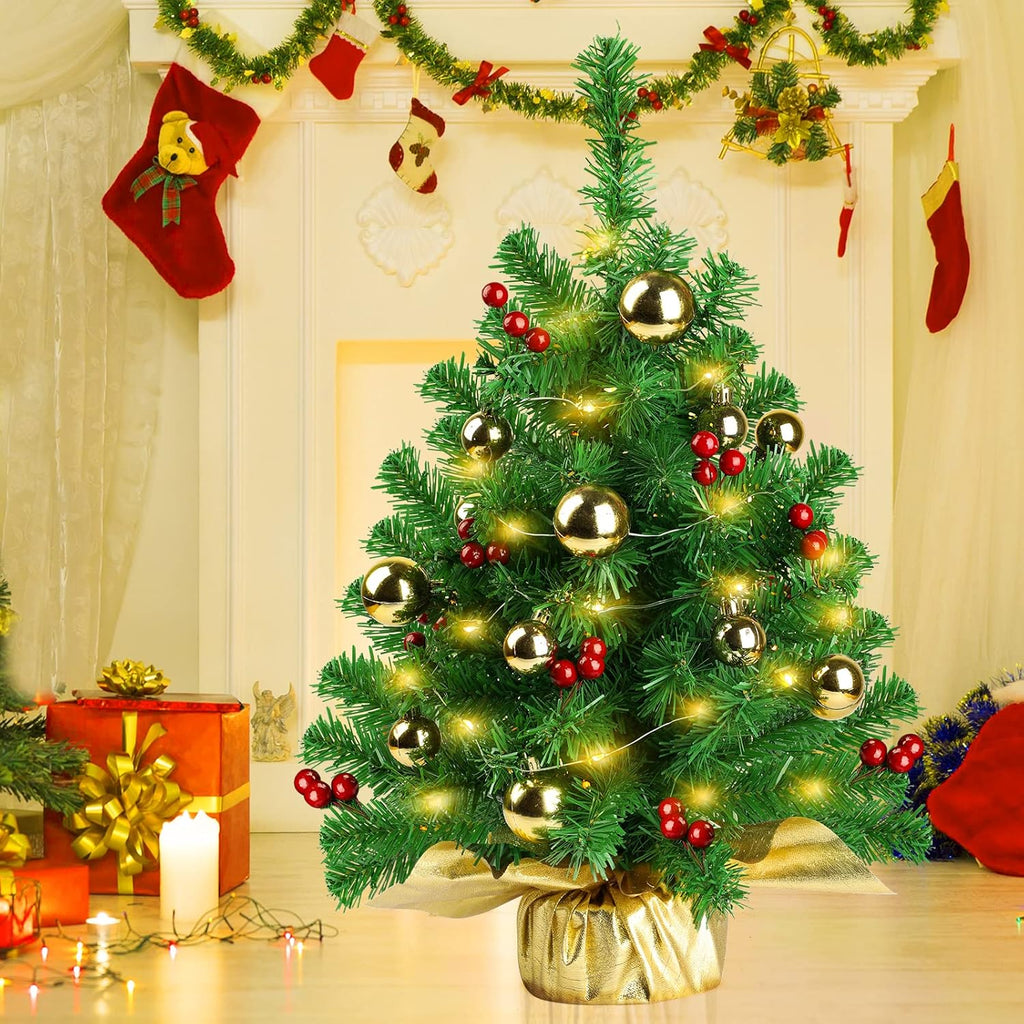22inch Prelit Mini Artificial Christmas Tree with Warm Yellow LED Lights C722184