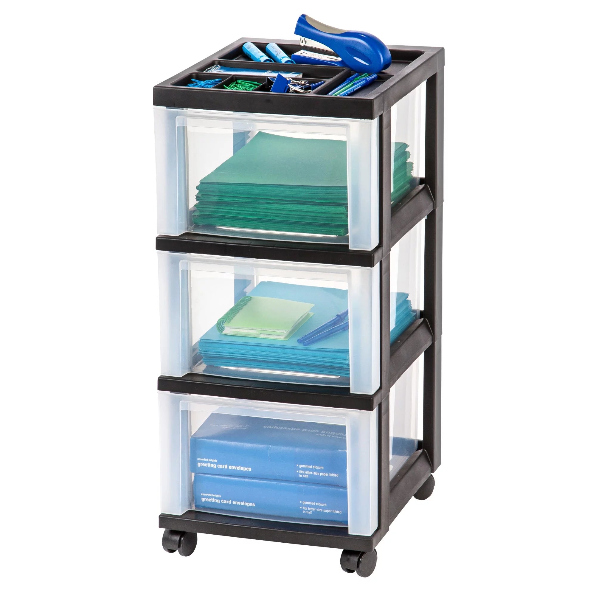 Medium Plastic Storage Cart, 3 Drawers, Black L35760
