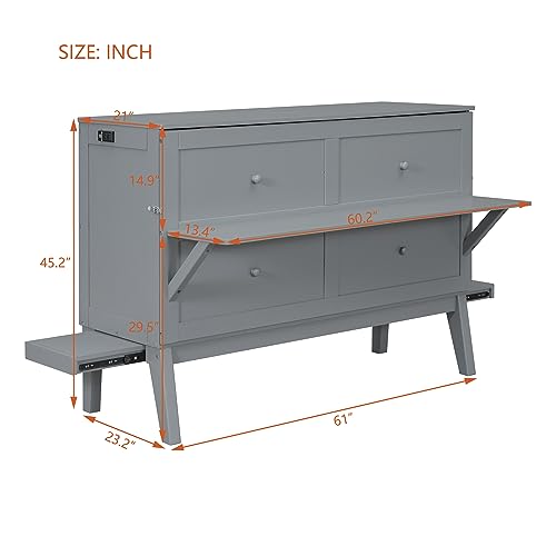 Full Size Solid Wood Murphy Bed with Cabinet and Drawers G13267