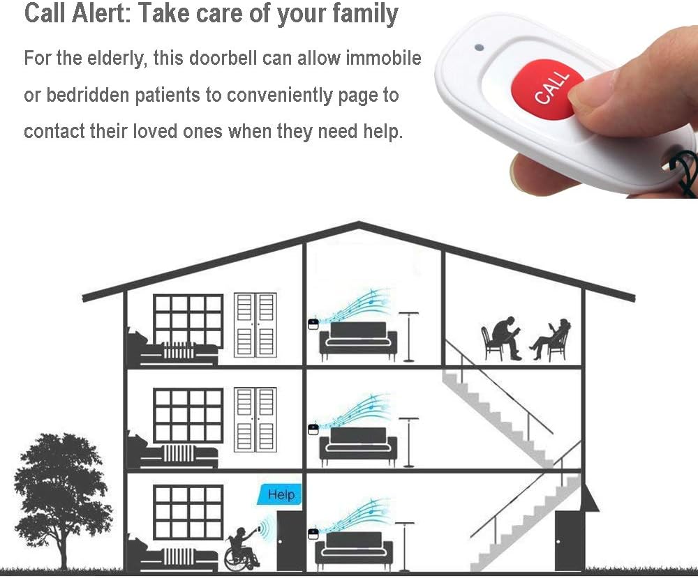 Wireless Life Alert Systems IP55 Waterproof Fall Alert Devices with Necklace (3 Call Buttons + 3 Receivers) R733595
