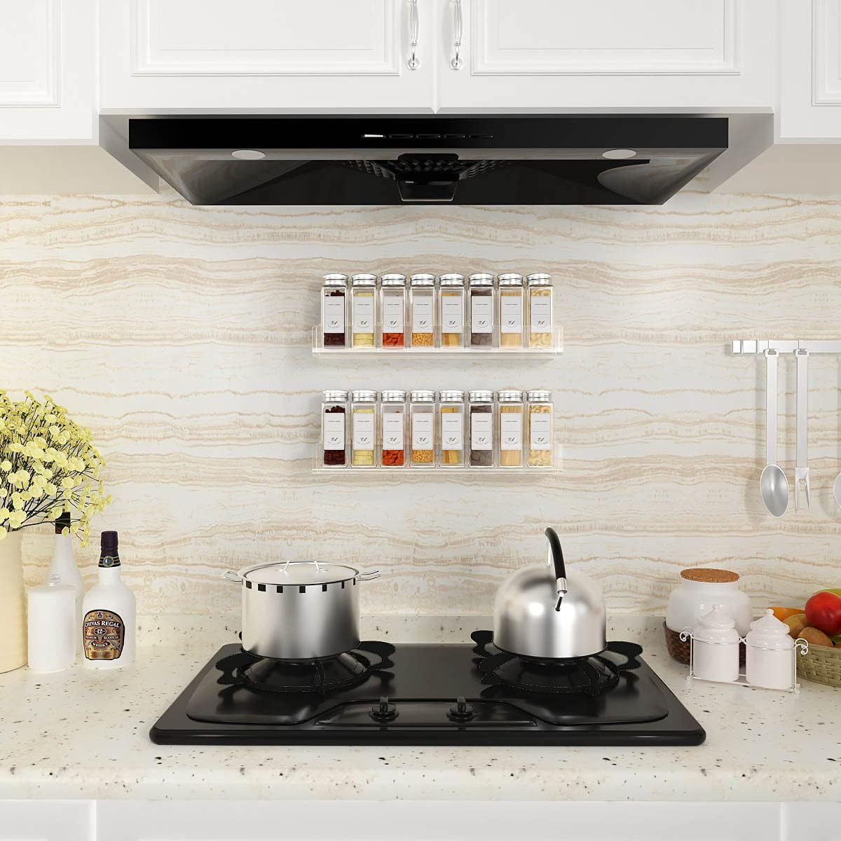 Acrylic Spice Rack Wall Mount 15 Inch, 4 Packs Hanging Spice Rack Shelf F444883