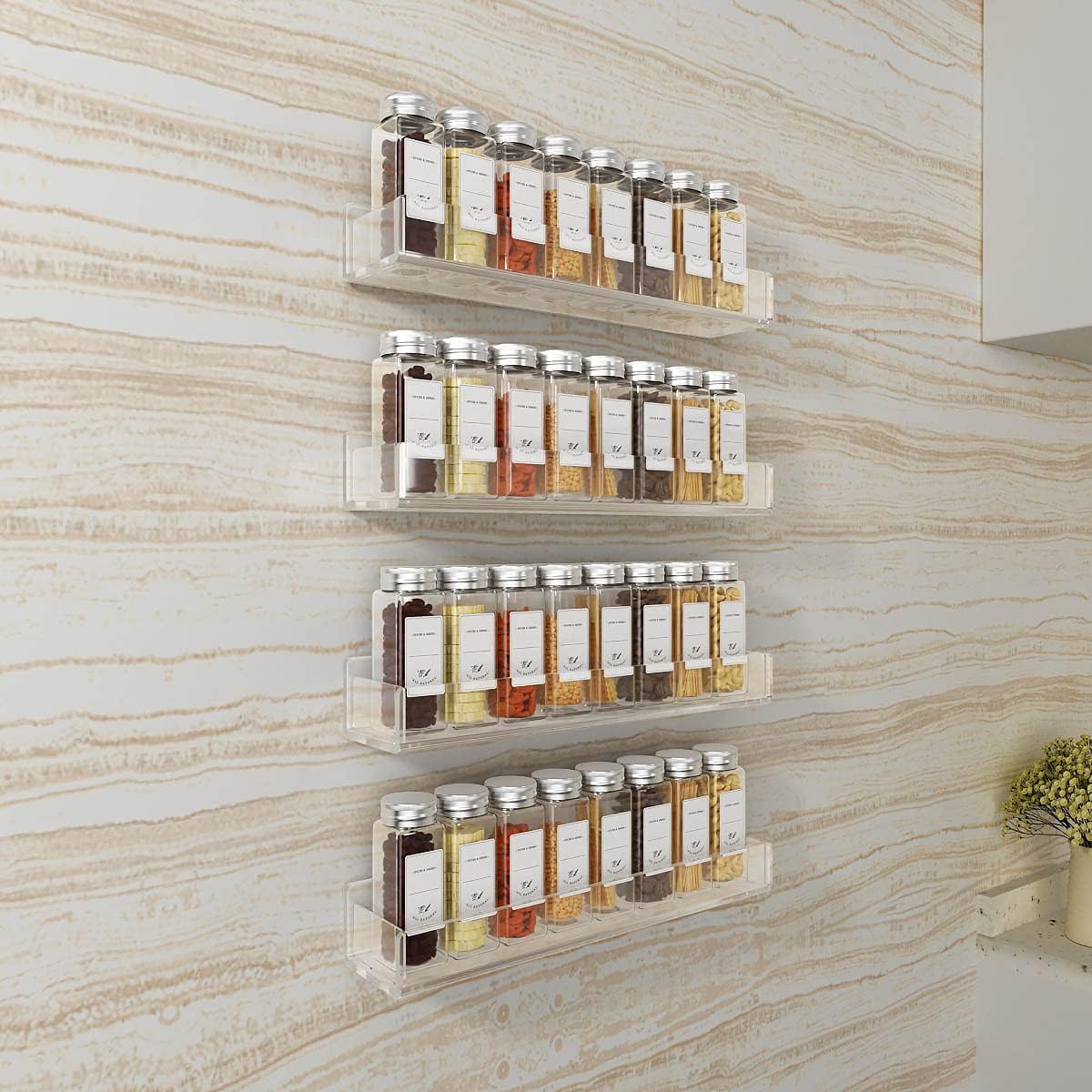 Acrylic Spice Rack Wall Mount 15 Inch, 4 Packs Hanging Spice Rack Shelf F444883