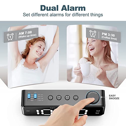 6.5'' Large Display Digital FM Radio Alarm Clock with USB Charging Port O6135
