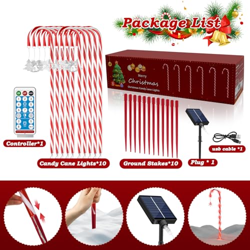 20 Pack 110 LED 41 inch Solar Candy Cane Pathway Lights with 8 Modes V8796