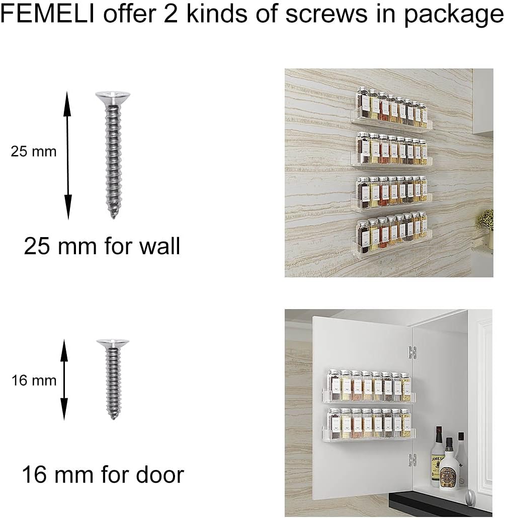 Acrylic Spice Rack Wall Mount 15 Inch, 4 Packs Hanging Spice Rack Shelf F444883