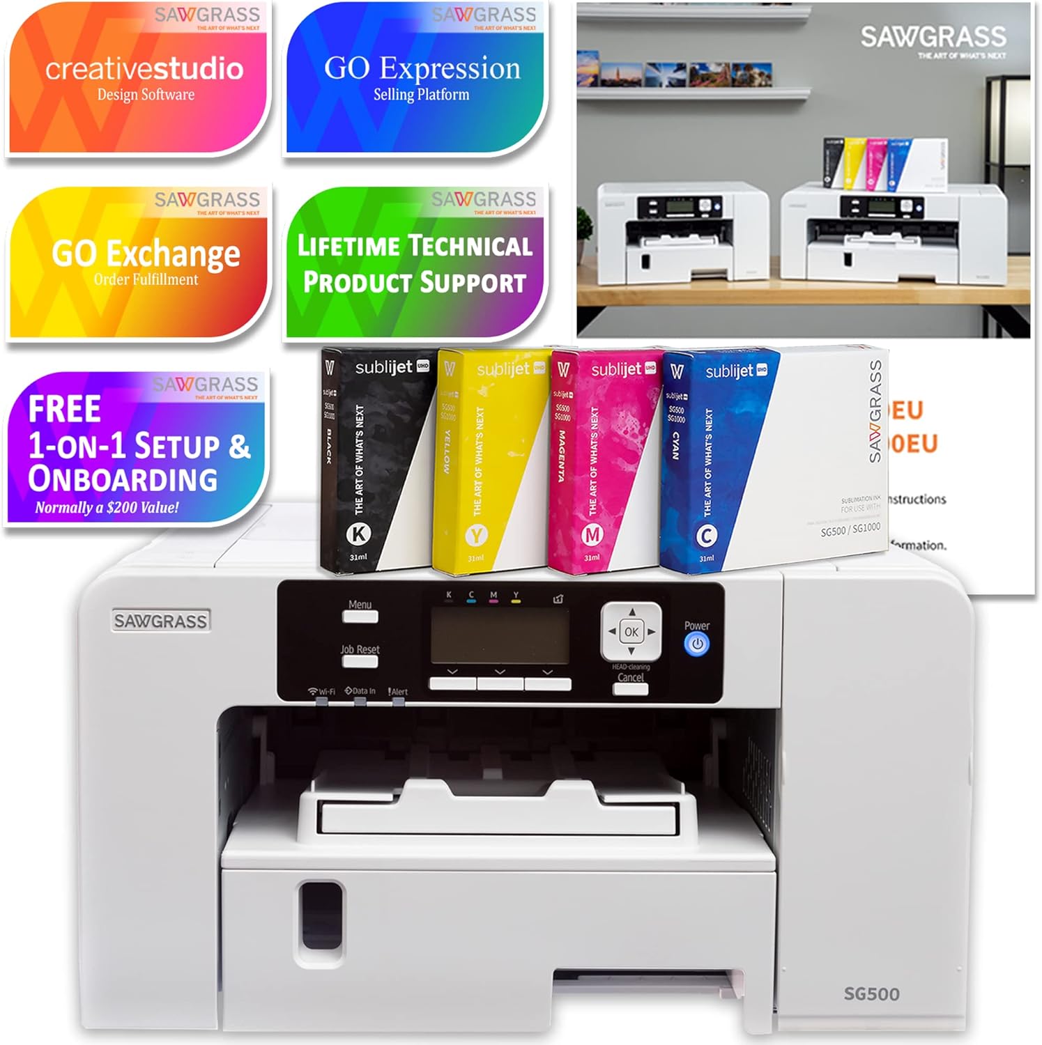 Sublimation Printer Starter Bundle with Inks, Mug Heat Press, Sublimation Paper, Tape, Blanks, Designs and Accessories Y781