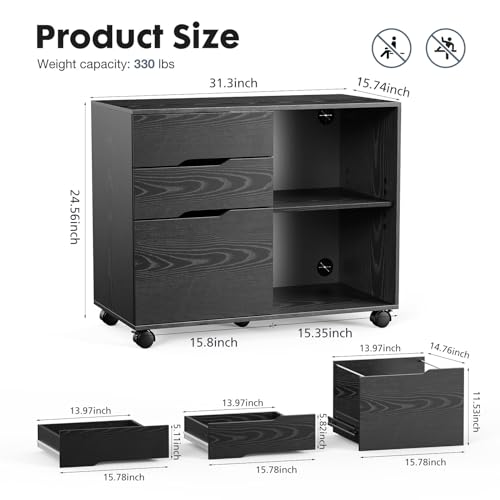 Rustic Brown 3 Drawer Lateral File Cabinet with Wheels A635