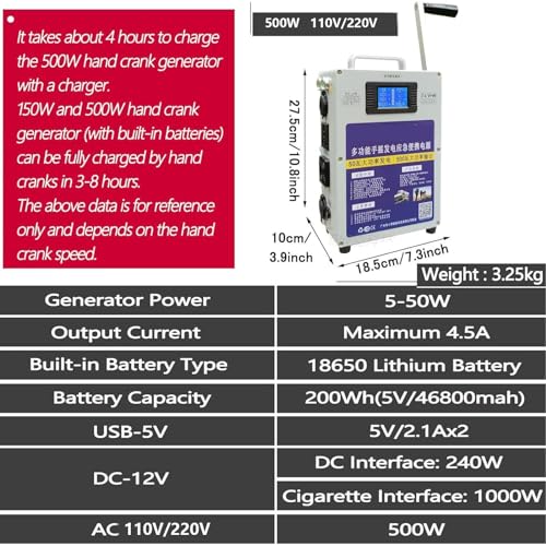 500W Crank Generator with Outlets DC/USB F7311