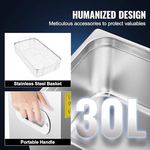 30L Industrial Ultrasonic Cleaner with Digital Timer Heater 40kHz 1100W U500