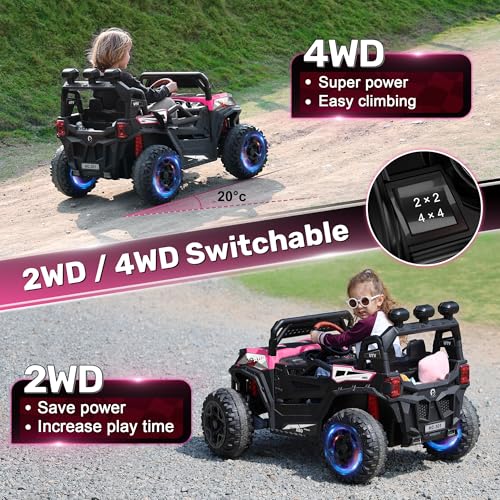 24V 4X4 Ride on Car Truck with Remote Control, 4WD/2WD Switchable Kids UTV, Blue B201
