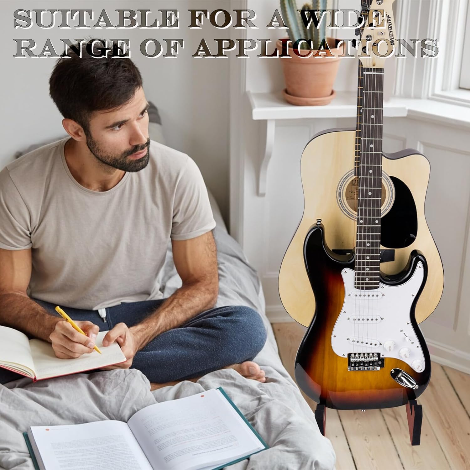 Wooden Guitar Stand with Foam Padded (2 Space) P967409