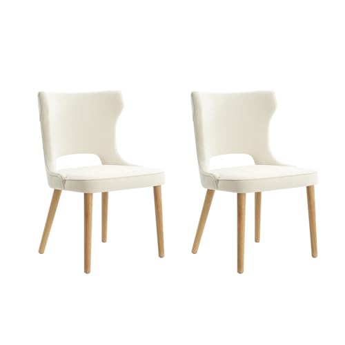 Dining Chairs Set of 4 Upholstered Fabric Side Chair with Wood Legs High Back Ivory M17530
