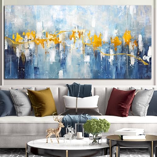 Abstract Canvas Wall-Art Blue Large Size 24" x 48" W11012