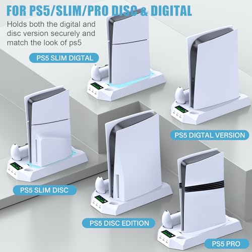 PS5 Stand and Cooling Station with Dual Controller Charging Station, White Z76126