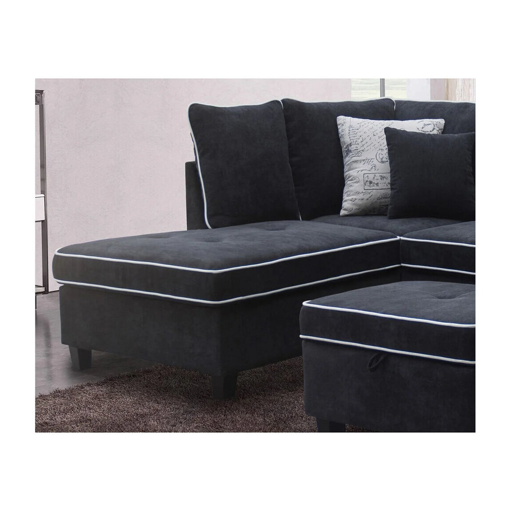 Country Cottage Fabric Sectional Sofa With Left-Facing Chaise And Storage Ottoman P80748