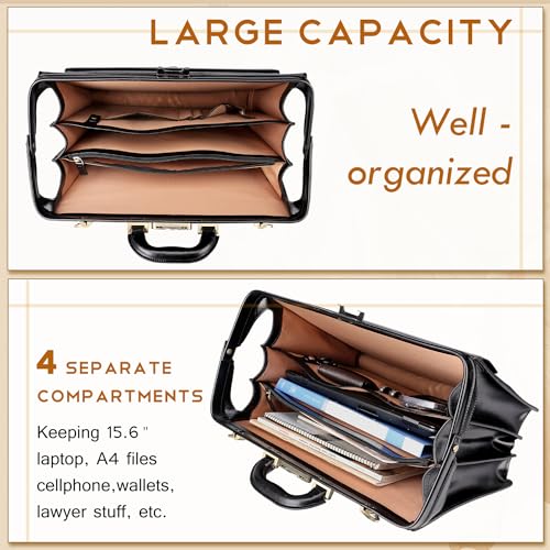 Leather Briefcase with Lock Attache Case 15.6 Inch Laptop Doctor Bag R615