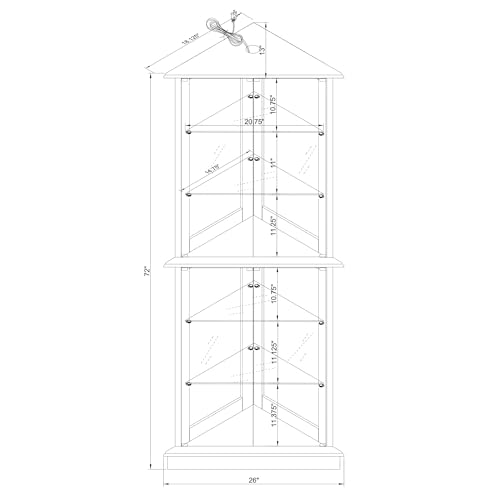 72" Tall Corner Cabinet with LED Light, Glass Doors, Adjustable Shelves, Mirrored Back Panel, Curved Wood P303839