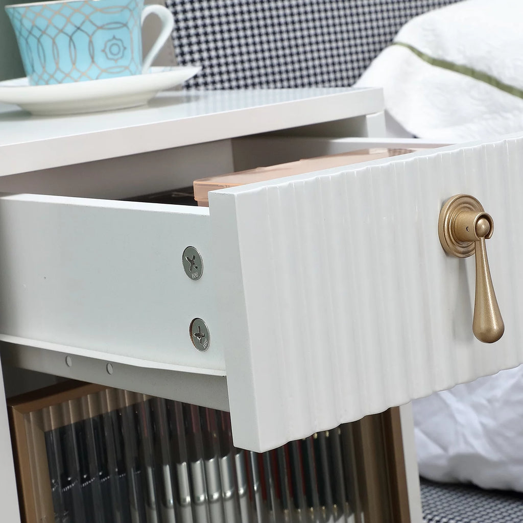 White Narrow Nightstand with Drawer J143