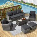 6 Pieces Patio Furniture Sets with Cushions and Coffee Table, Brown Wicker Outdoor Sectional Sofa D291