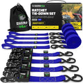 Ratchet Straps Tie Down Kit with Padded Handles & Coated S Hooks + Soft Loop Tie-Downs Z351