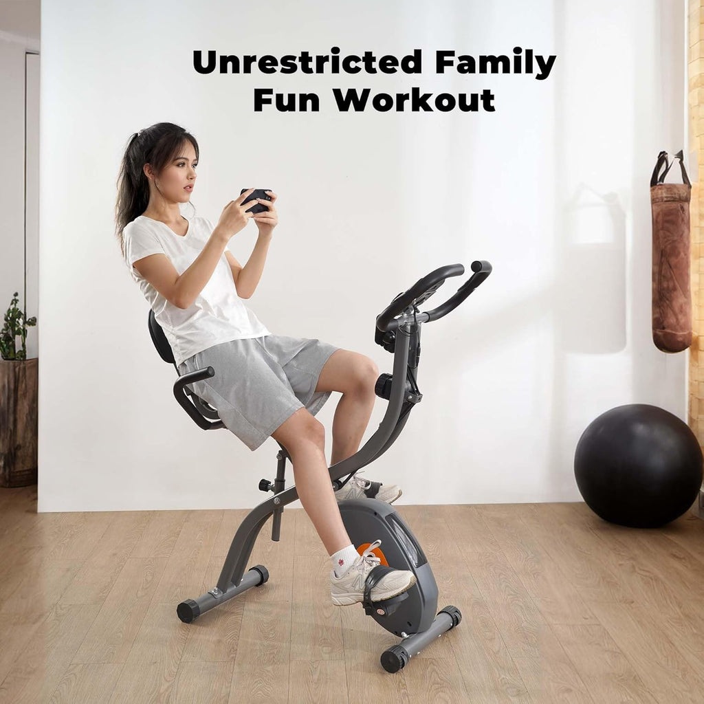 Folding Exercise Bike with Arm Resistance Bands & Pulse Sensor LCD Monitor K4876