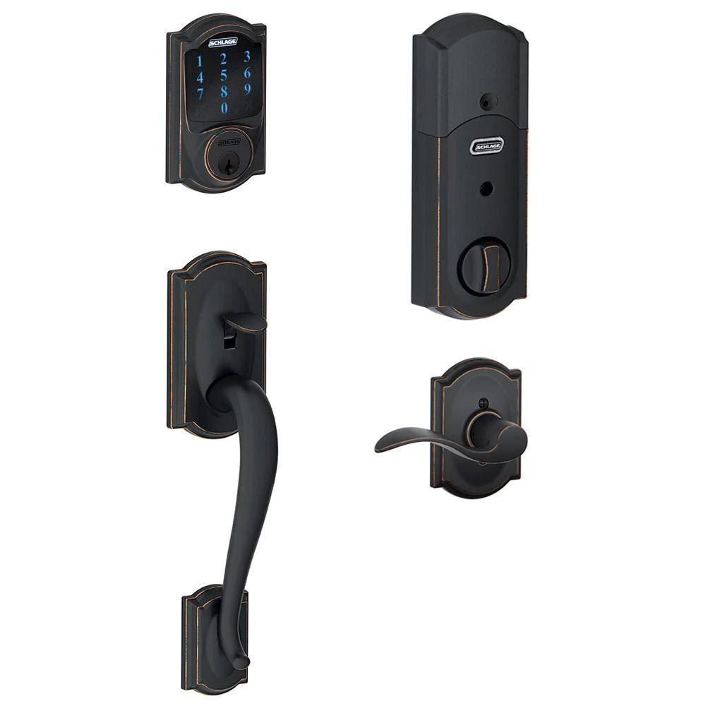 Aged Bronze Smart Deadbolt and Handleset with Accent Lever H93164