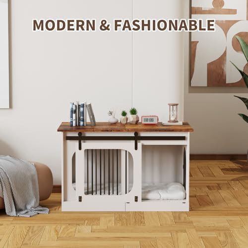 White Wooden Dog Kennel with Cushion C9025