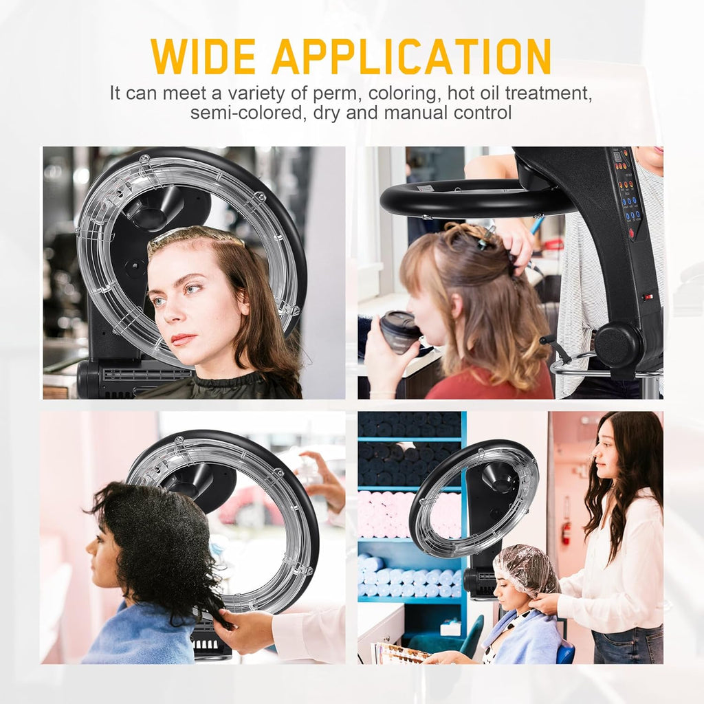 3 in 1 Professional Orbiting Hair Dryer Hair Color Processor, 110V 950W Adjustable Height Standing Salon Hair Dryers on Wheels Black P964