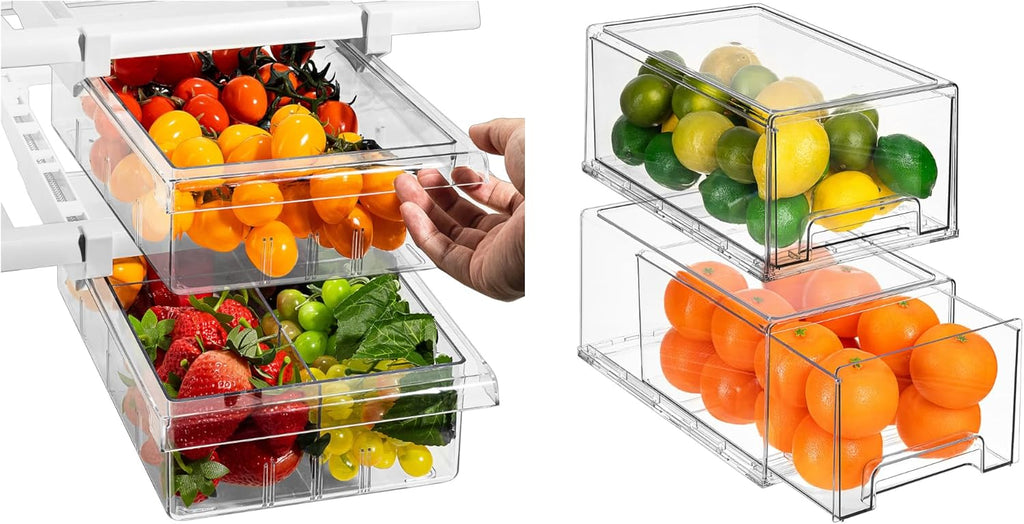 2 Pull Out Fridge Drawers & 2 Large Pull Out Stackable Fridge Bins V5344