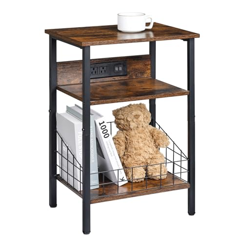 3-Tier Side Table with USB Ports and Outlets, Greige M14468