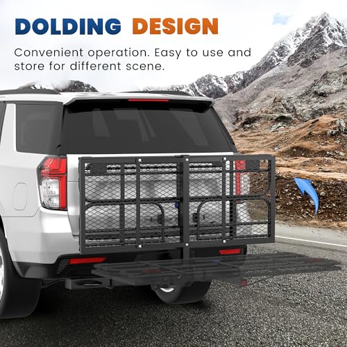 500 Lbs Folding Hitch Mount Cargo Carrier, 2" Hitch Receiver, 60" x 24" x 14" Size M419