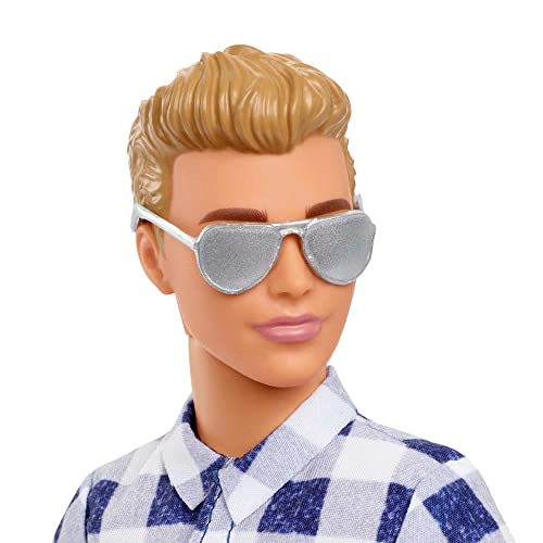 Camping Set with Blonde Ken Doll in Plaid Shirt & Accessories Including Cooler, Map M54320