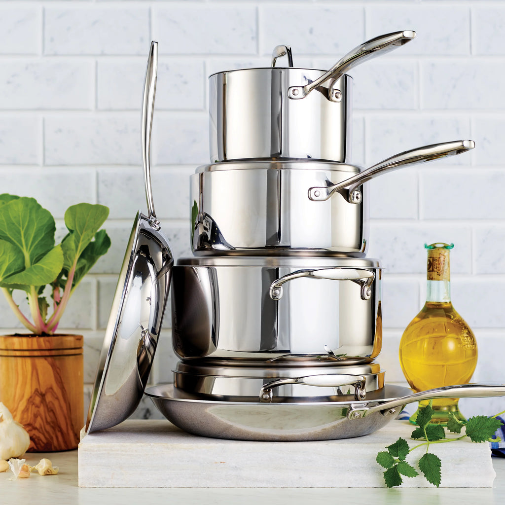 10 Pc Tri Ply Clad Stainless Steel Cookware Set A634