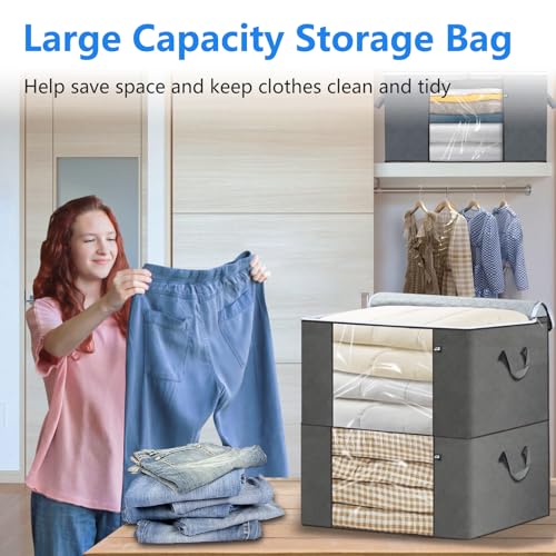3 Pack Grey 60L Foldable Storage Bags with Zipper Z383994