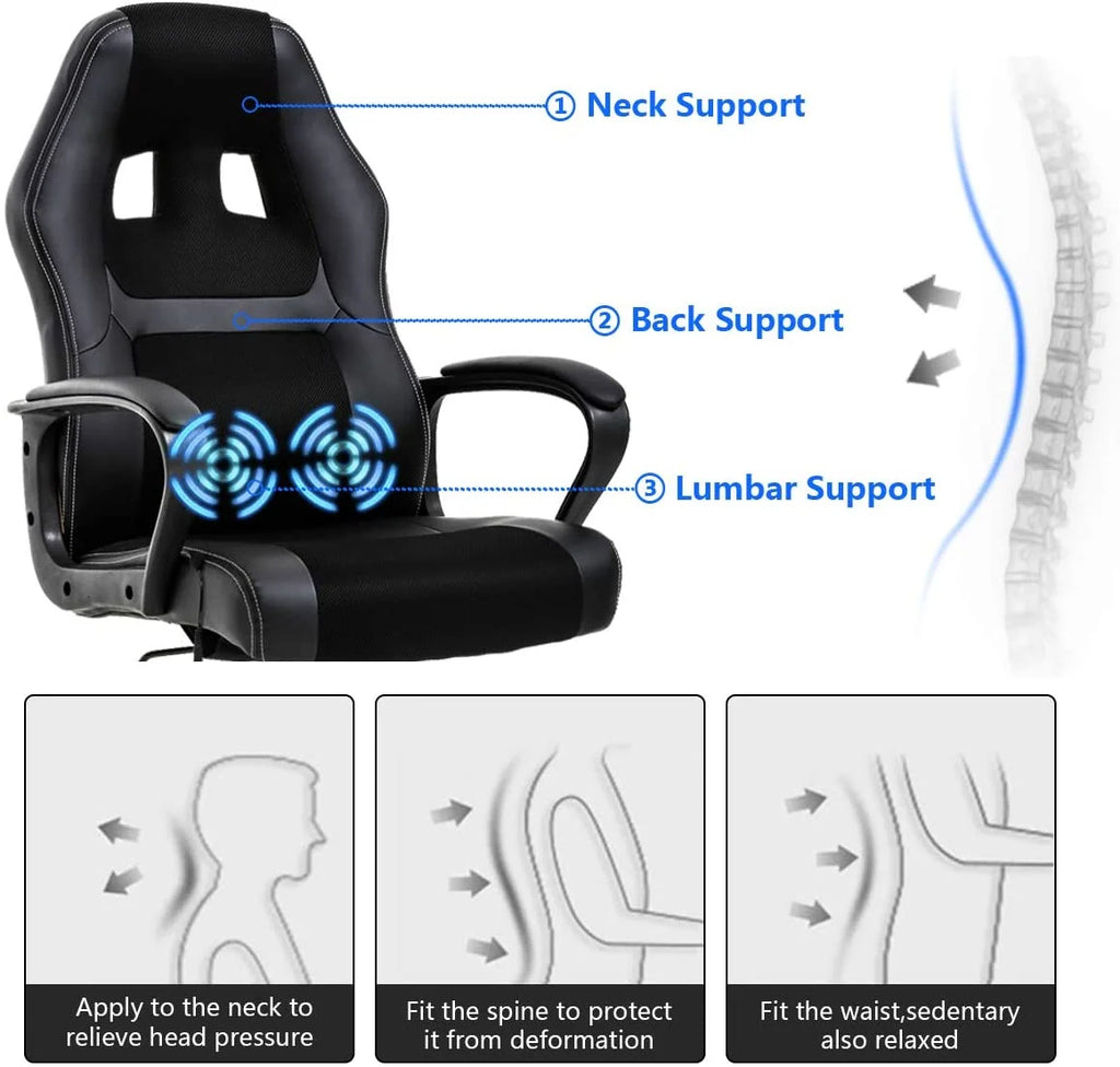 Ergonomic PU Leather High Back Gaming Chair with Lumbar Support Q980988