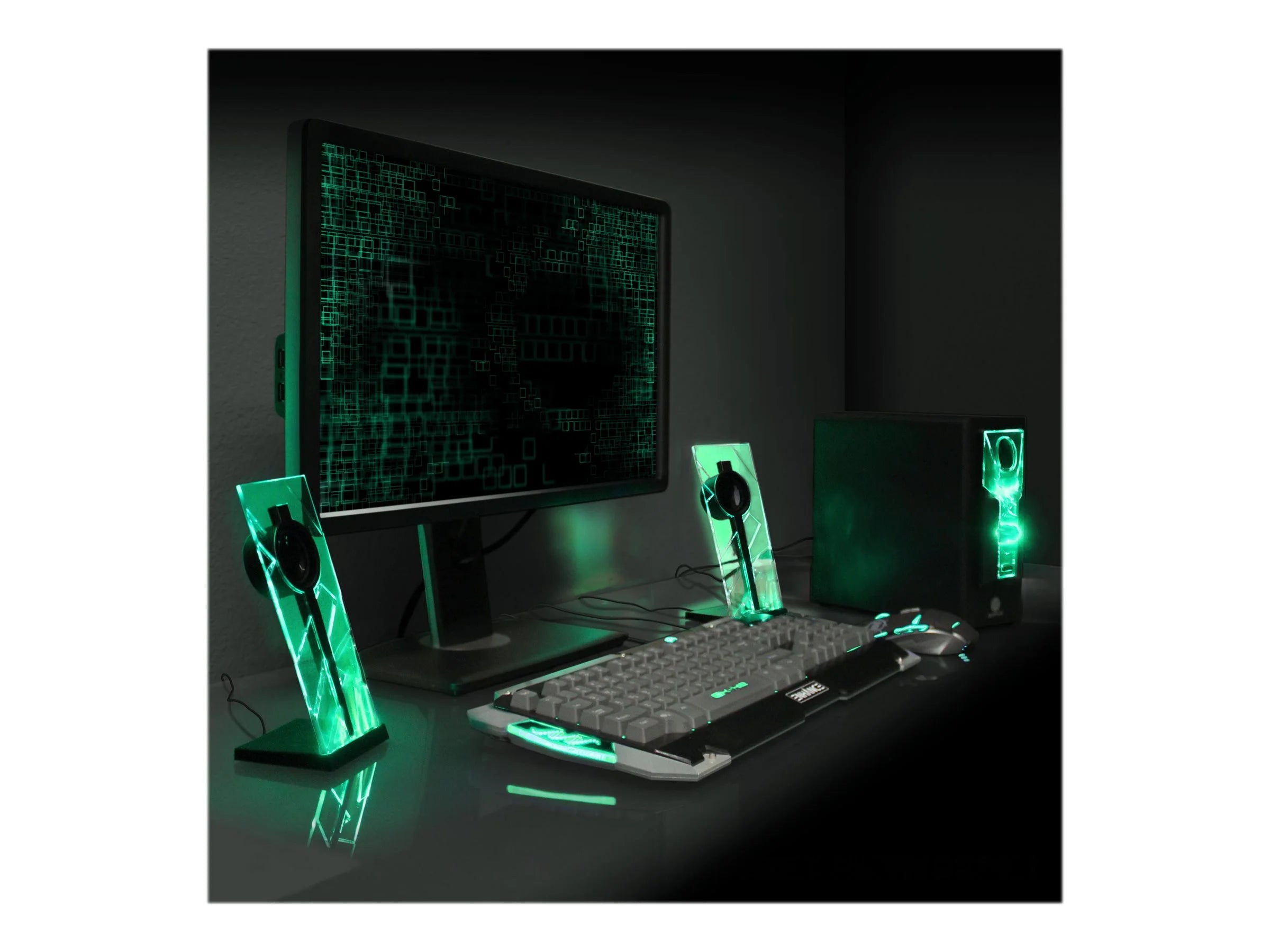 Computer Speakers with Green LED Glow Lights N3642